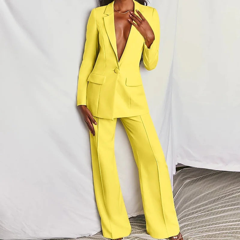 Ensemble de 2 pièces Printemps Élégant Solide À Manches Longues Blazer Costume Et Pantalon Pour...