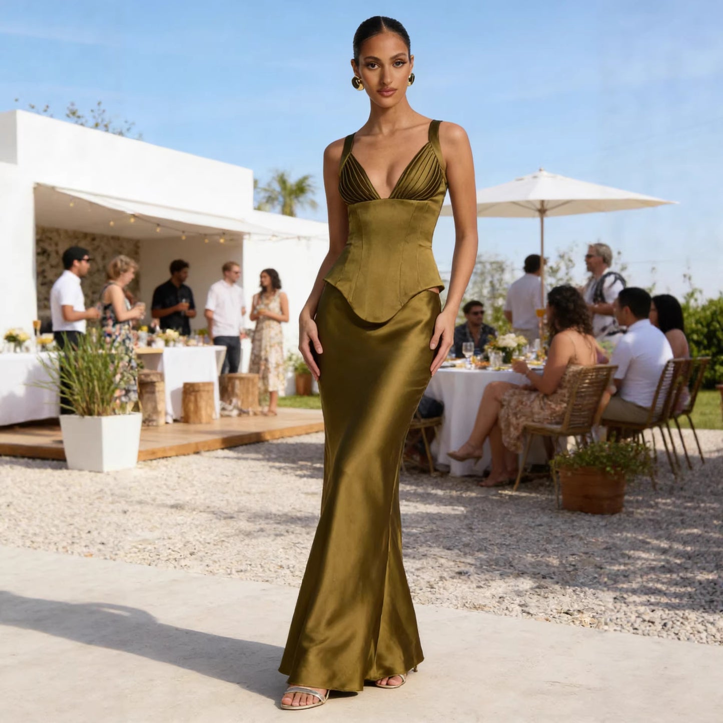 Ensemble jupe longue en satin à la mode