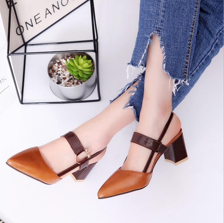 nouveau creux sandales grossières talons hauts talons peu profonds bouche pointu baotou chaussures chaussures de travail femmes Femmes