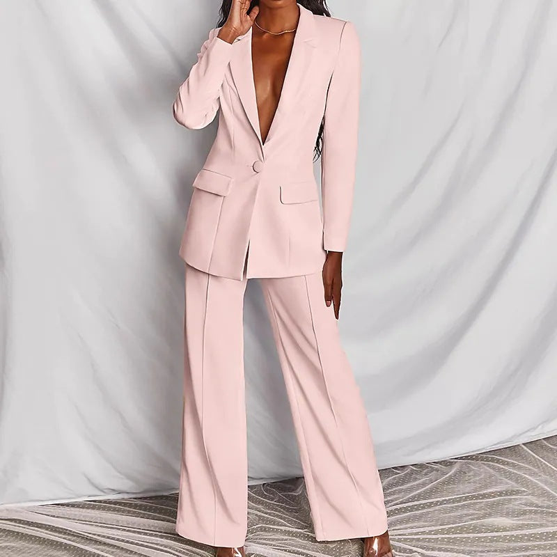 Ensemble de 2 pièces Printemps Élégant Solide À Manches Longues Blazer Costume Et Pantalon Pour...