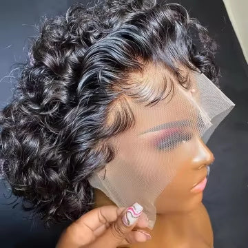 Brésilien Pixie Cut Perruque Cheveux Humains 13X1 Court Bouclé Dentelle Avant Perruques Hu...