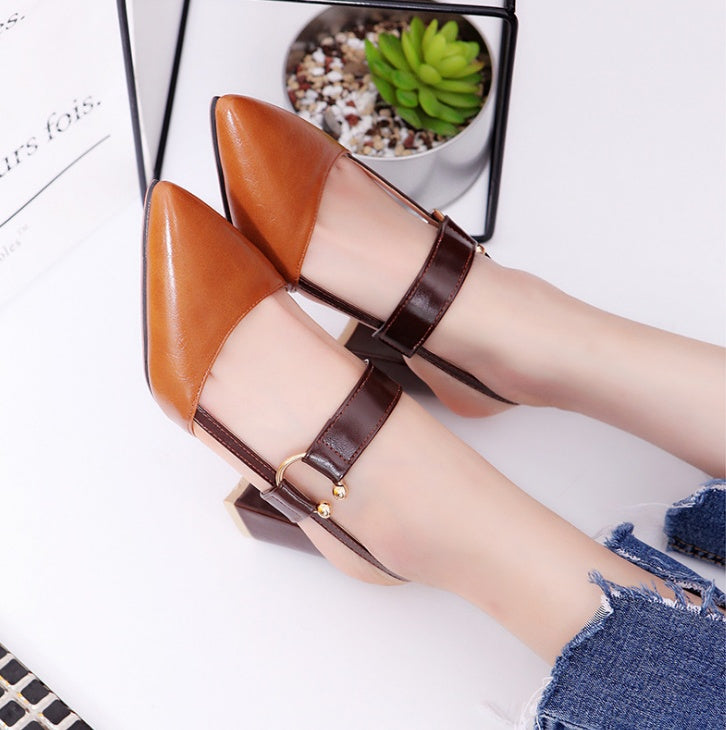 nouveau creux sandales grossières talons hauts talons peu profonds bouche pointu baotou chaussures chaussures de travail femmes Femmes