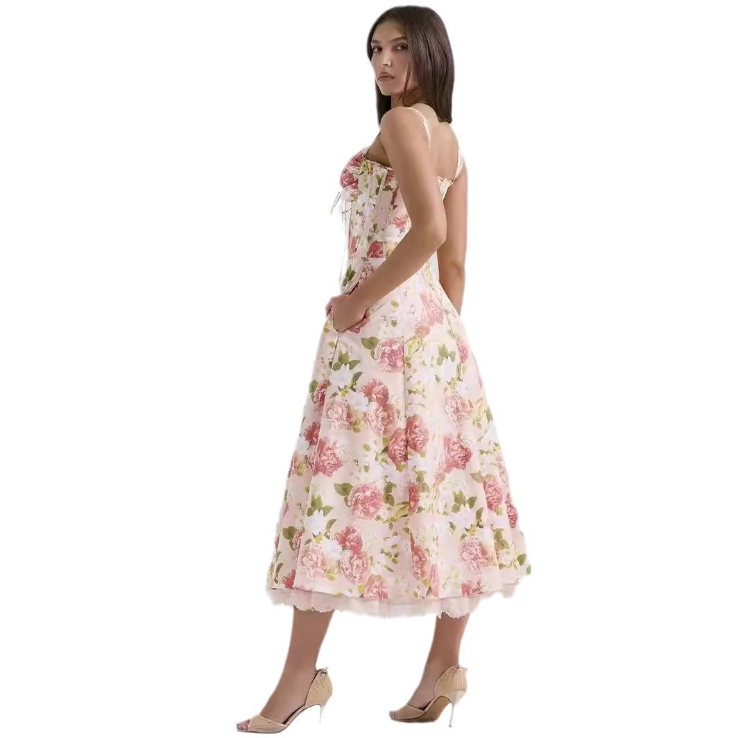 Florale Robe Douce à Sangle Française