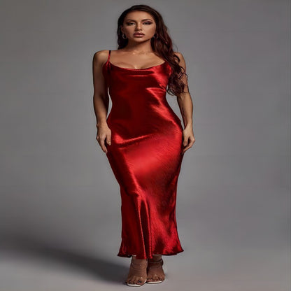 Beauté Vêtements Sling Exposé Dos Sexy Robe Slim Fit Mode Long Sk...