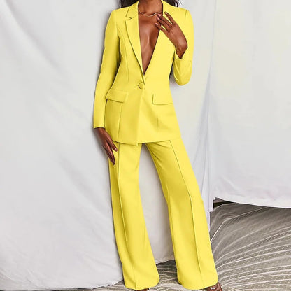 Ensemble de 2 pièces Printemps Élégant Solide À Manches Longues Blazer Costume Et Pantalon Pour...