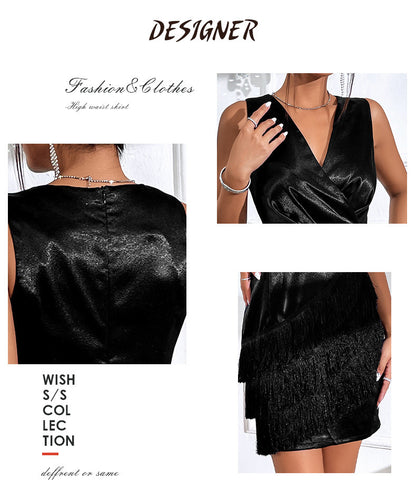 Robe à pompons à coutures à col en V pour femmes