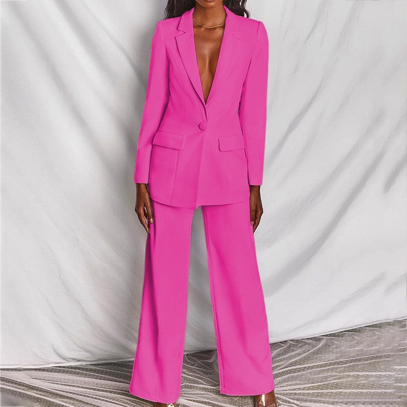 Ensemble de 2 pièces Printemps Élégant Solide À Manches Longues Blazer Costume Et Pantalon Pour...