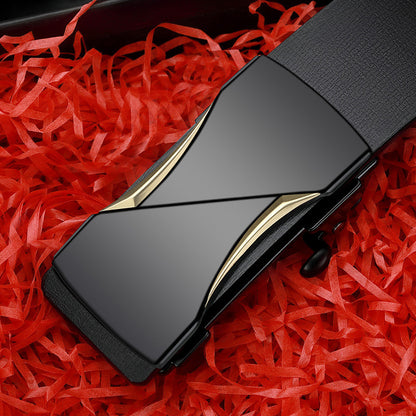 Hommes en cuir véritable édenté automatique boucle en cuir de vachette Ceinture d’affaires...