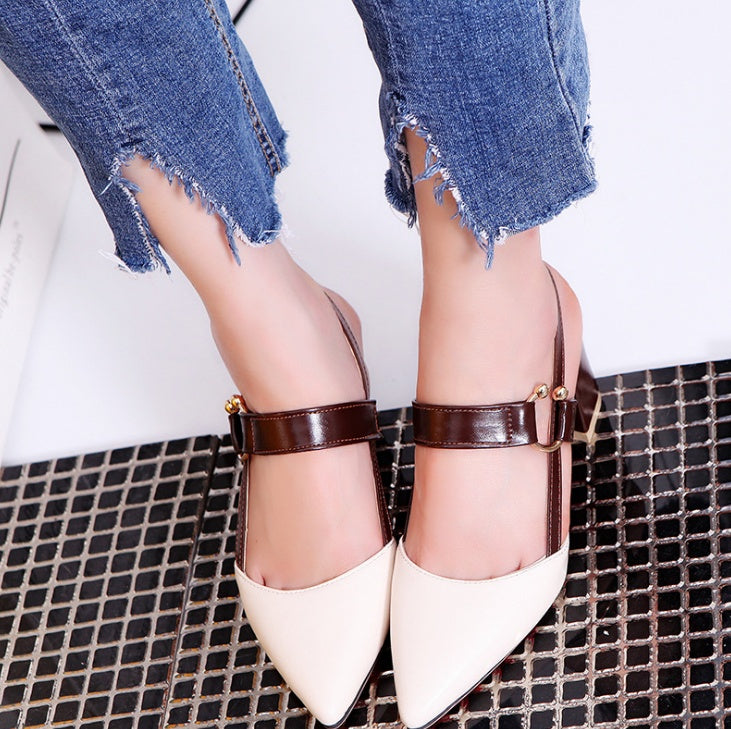 nouveau creux sandales grossières talons hauts talons peu profonds bouche pointu baotou chaussures chaussures de travail femmes Femmes