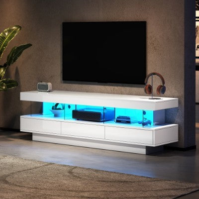 TV Stand Cabinet High Gloss TV Stand Unit With LED Lights 160CM, 3 Drawers, 3 Open Storage Space, For Bedroom Living Room Home Furniture