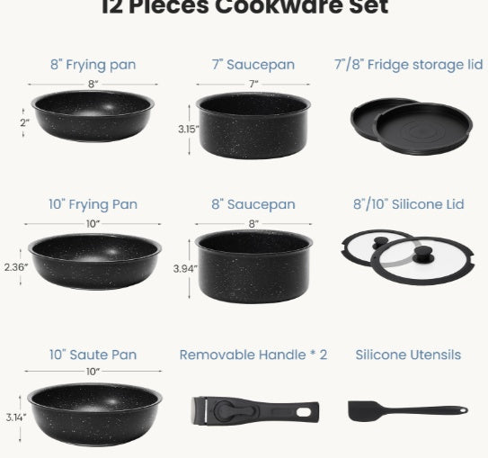 12 POTS And Pans Set, Non-stick Kitchen Cookware Set