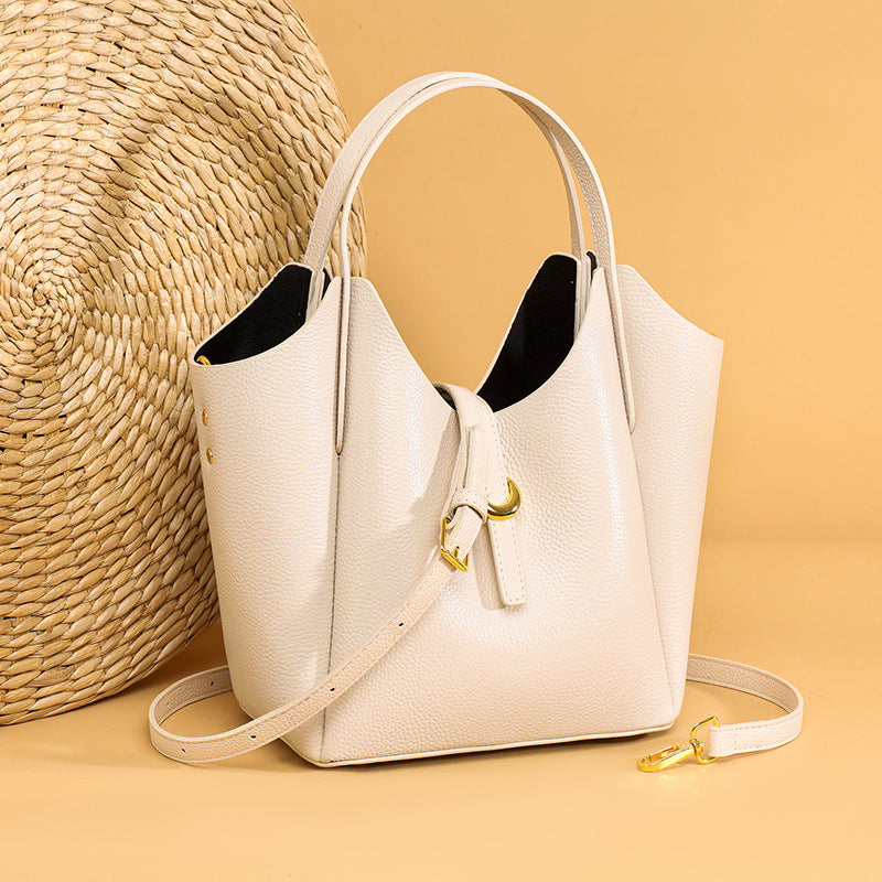 Sac à seau en cuir authentique pour femmes à grande capacité