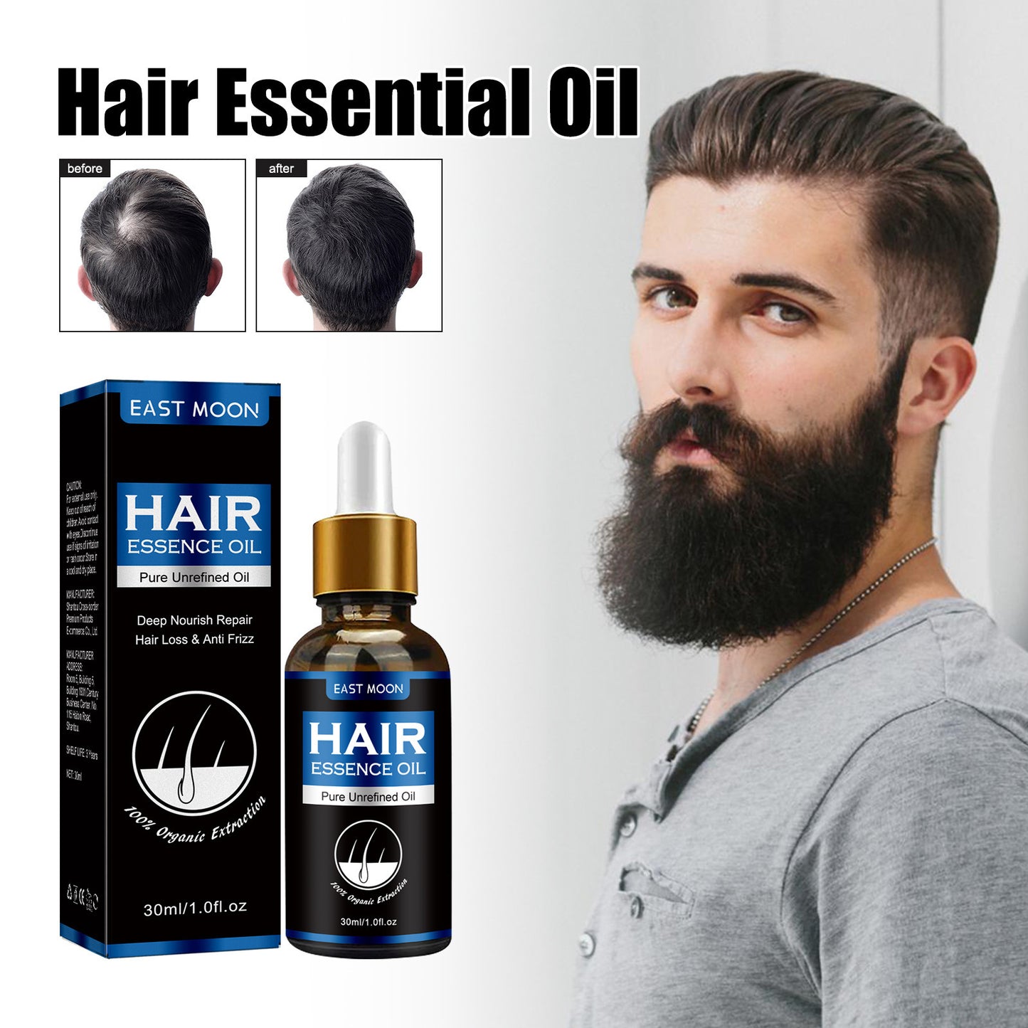Huile  Essence barbe et perte de cheveux pour Homme a forte croissance