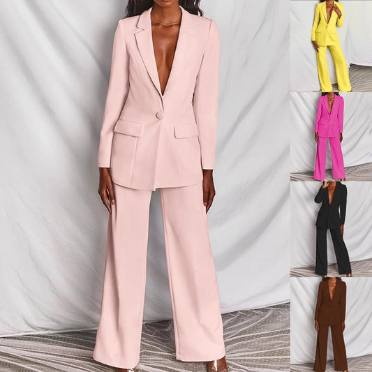 Ensemble de 2 pièces Printemps Élégant Solide À Manches Longues Blazer Costume Et Pantalon Pour...