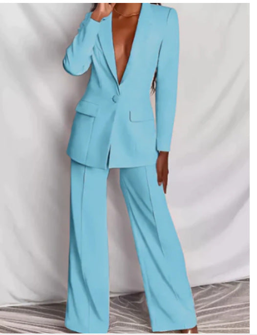 Ensemble de 2 pièces Printemps Élégant Solide À Manches Longues Blazer Costume Et Pantalon Pour...