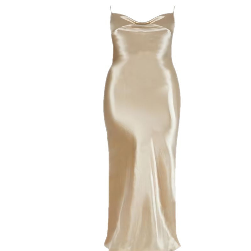 Beauté Vêtements Sling Exposé Dos Sexy Robe Slim Fit Mode Long Sk...