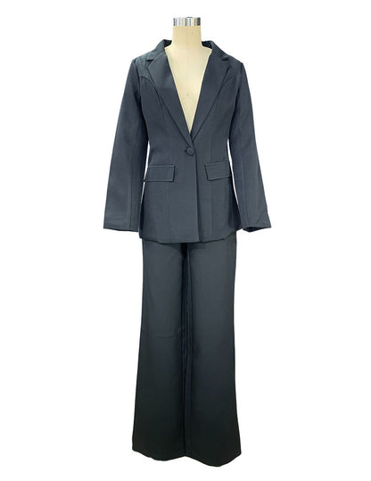 Ensemble de 2 pièces Printemps Élégant Solide À Manches Longues Blazer Costume Et Pantalon Pour...