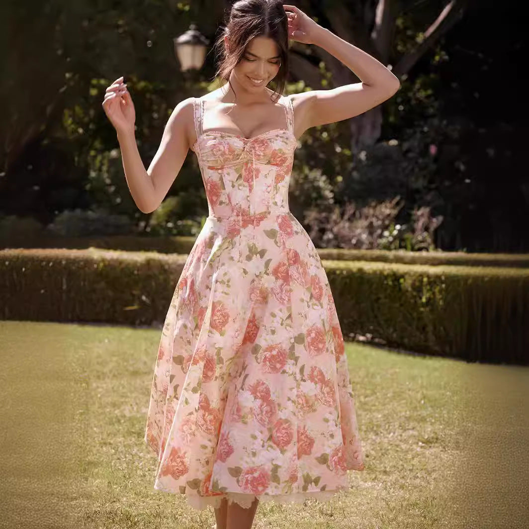 Florale Robe Douce à Sangle Française
