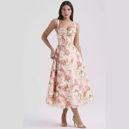 Florale Robe Douce à Sangle Française