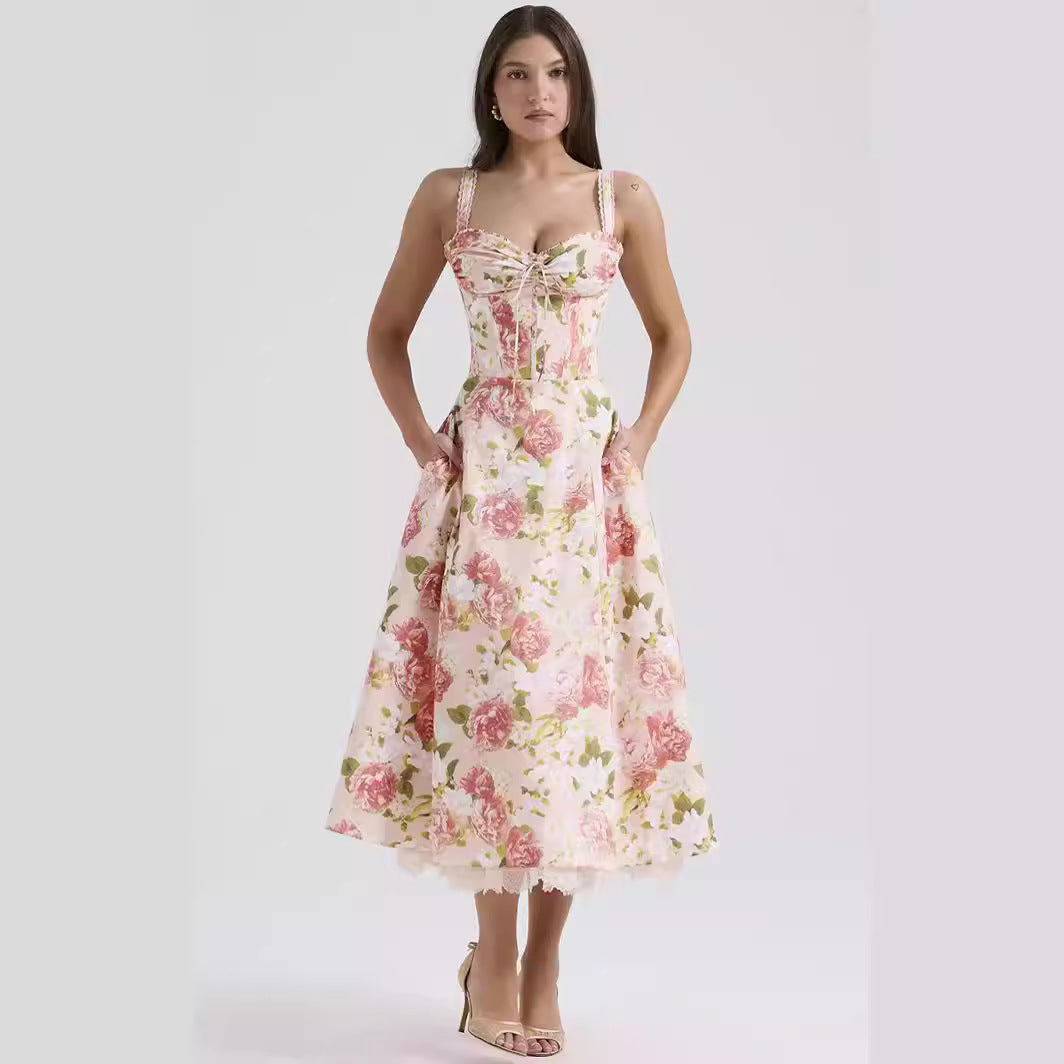Florale Robe Douce à Sangle Française