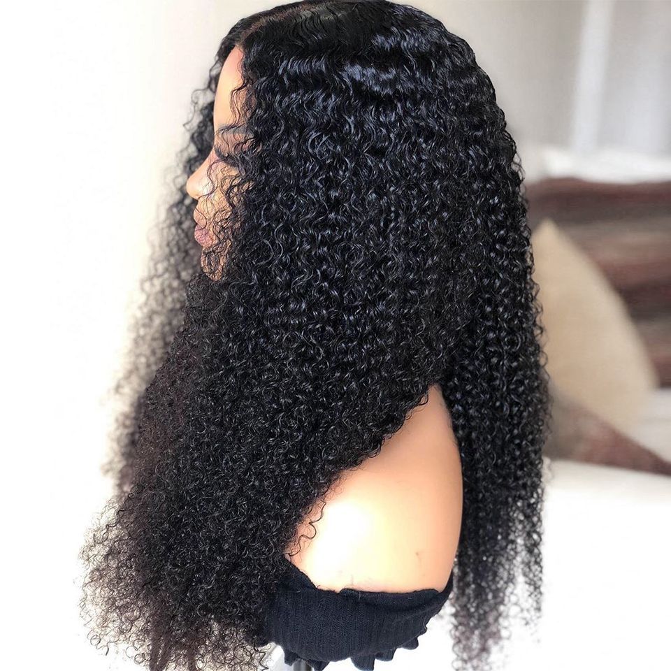 Densité Long Kinky Curly Perruque Dentelle Avant Cheveux Humains Moelleux