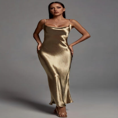 Beauté Vêtements Sling Exposé Dos Sexy Robe Slim Fit Mode Long Sk...