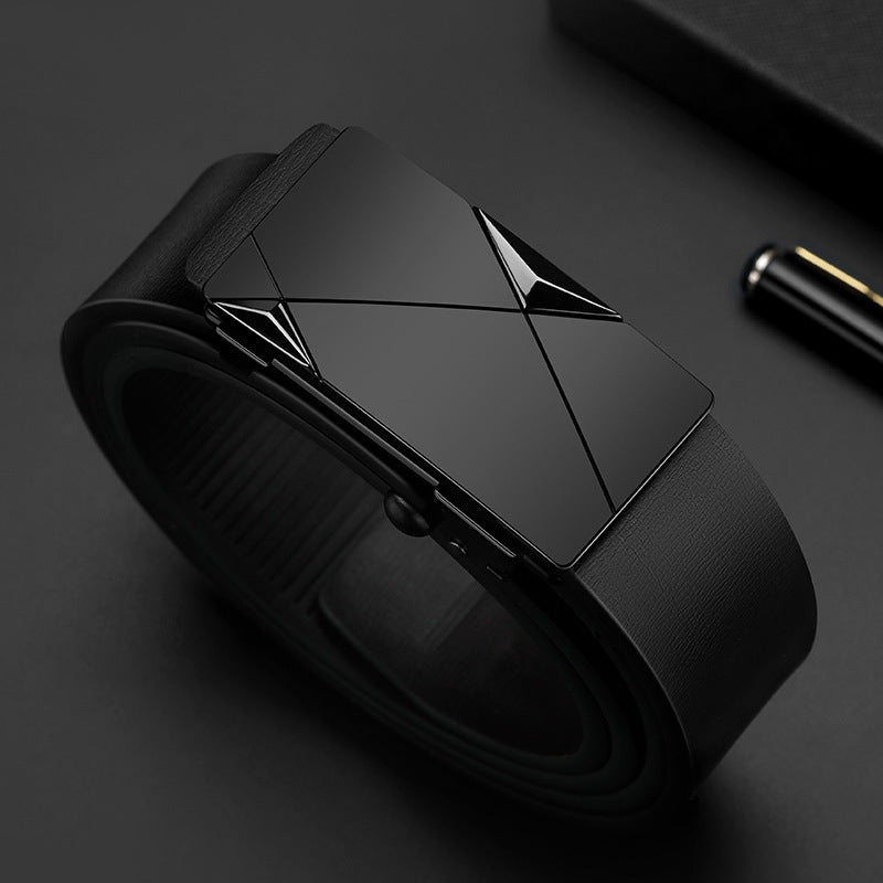 Hommes en cuir véritable édenté automatique boucle en cuir de vachette Ceinture d’affaires...