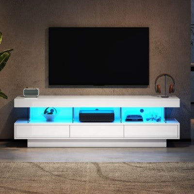 TV Stand Cabinet High Gloss TV Stand Unit With LED Lights 160CM, 3 Drawers, 3 Open Storage Space, For Bedroom Living Room Home Furniture