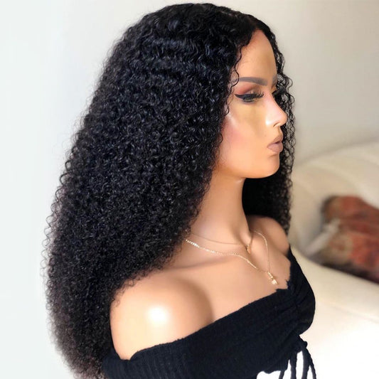 Densité Long Kinky Curly Perruque Dentelle Avant Cheveux Humains Moelleux