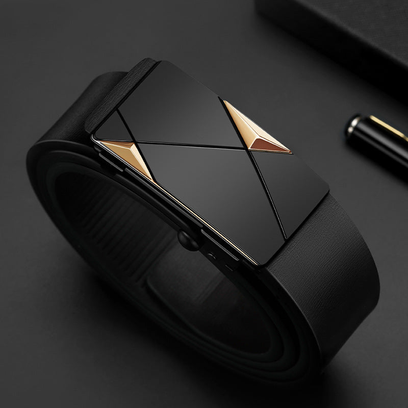 Hommes en cuir véritable édenté automatique boucle en cuir de vachette Ceinture d’affaires...