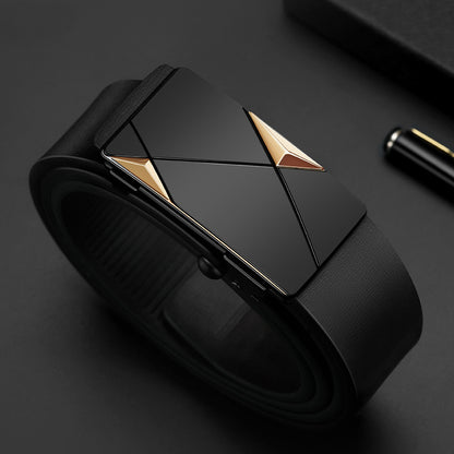 Hommes en cuir véritable édenté automatique boucle en cuir de vachette Ceinture d’affaires...