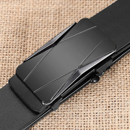 Hommes en cuir véritable édenté automatique boucle en cuir de vachette Ceinture d’affaires...