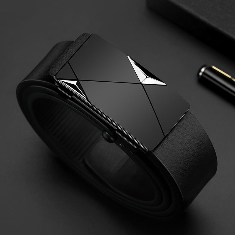 Hommes en cuir véritable édenté automatique boucle en cuir de vachette Ceinture d’affaires...