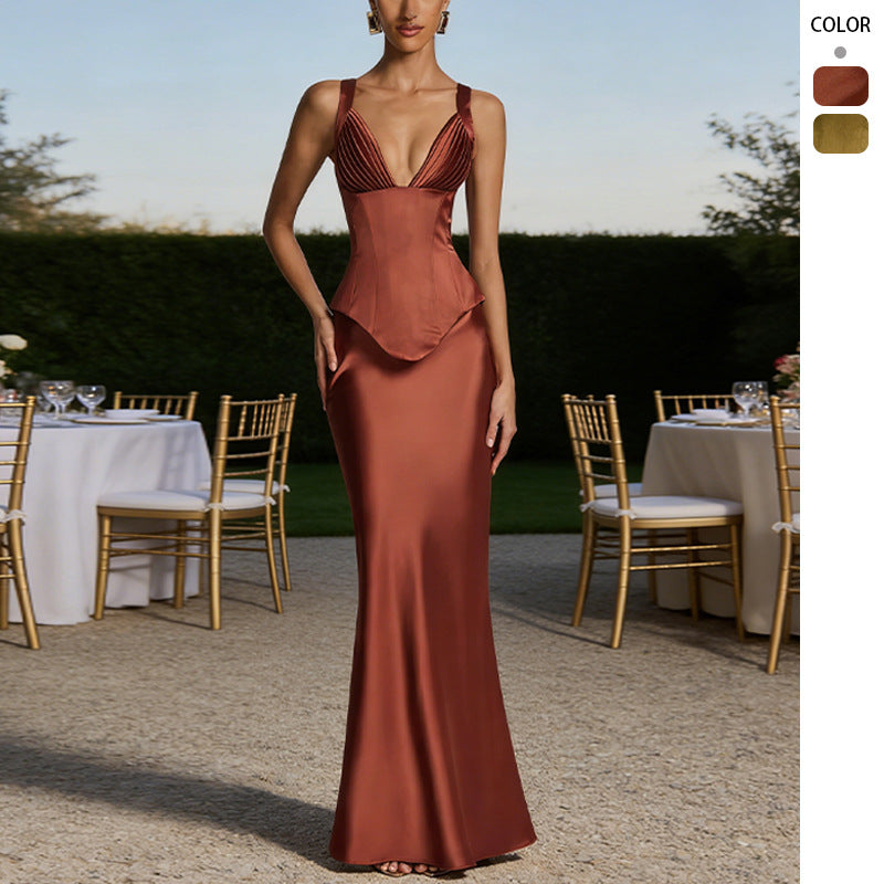 Ensemble jupe longue en satin à la mode