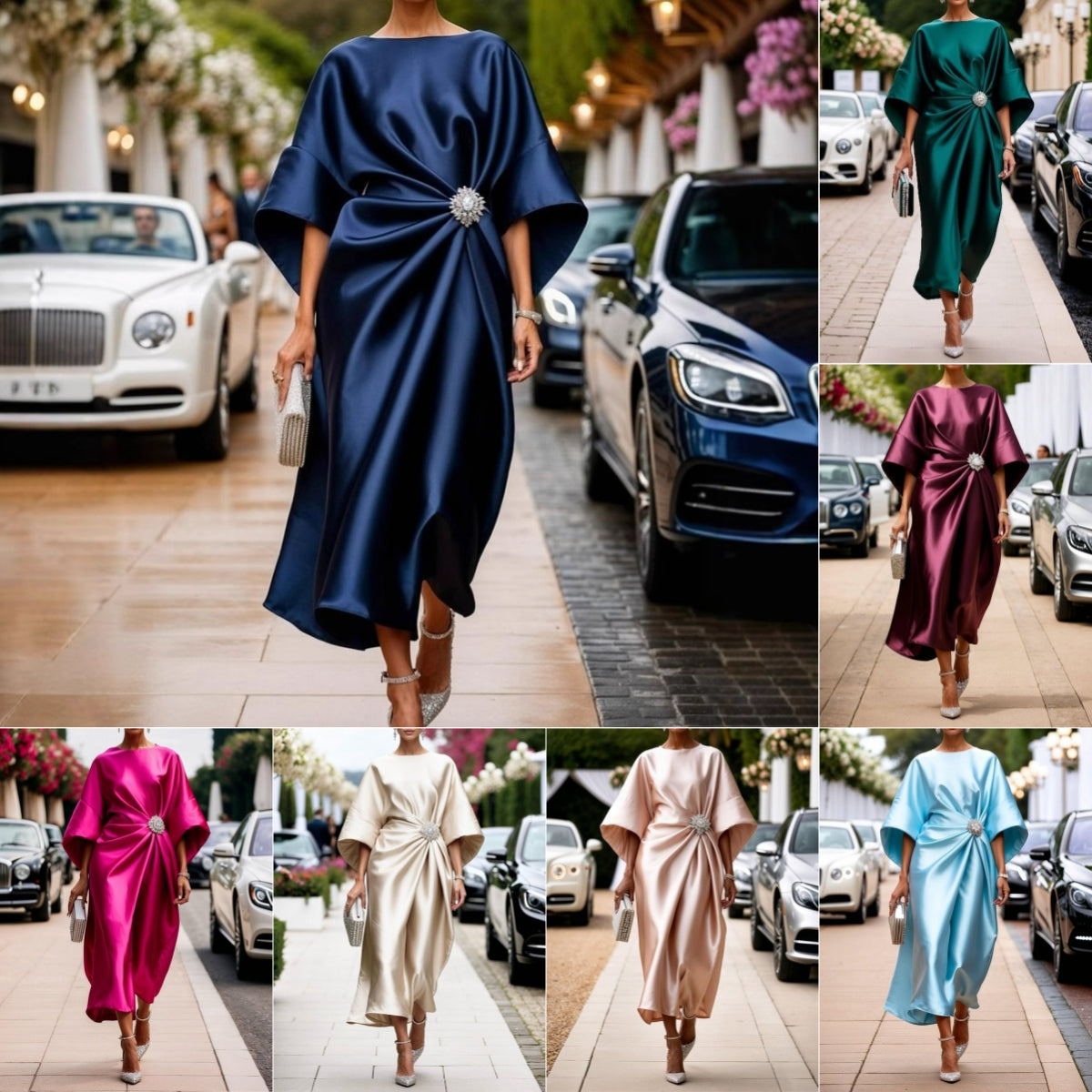 Robe longue élégante en satin Sens pour femmes avec une robe perle